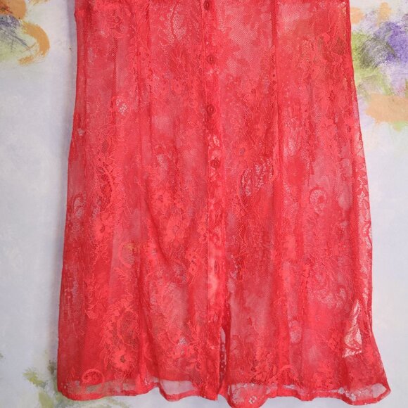 Urban Outfitters Red Button Up Lace Mini Dress M - Picture 5 of 7